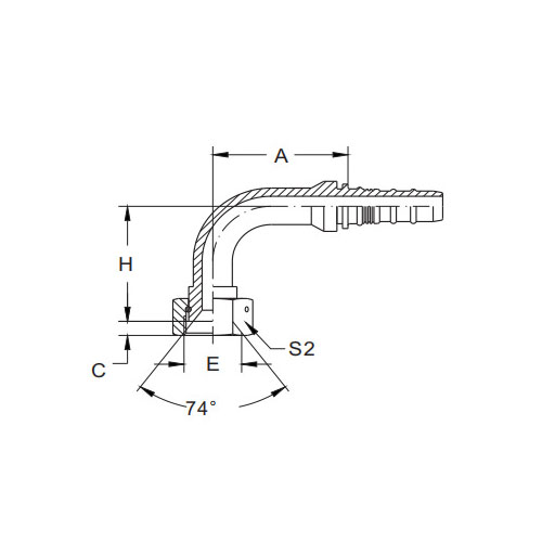 26793-W 90° JIC naaras 74° kartioistuimen lukitus