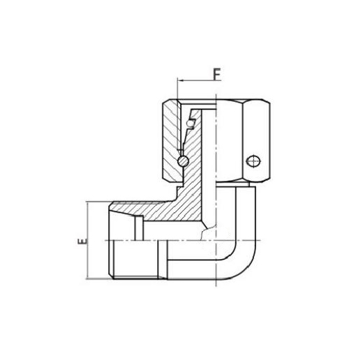 DIN 90° kyynärpään pienennysputkisovitin kääntyvällä mutterilla