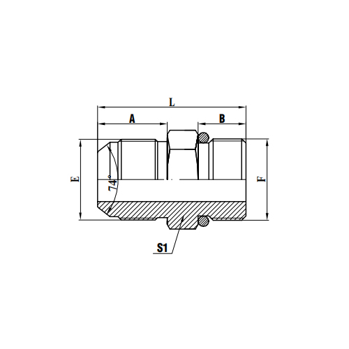 JIC-uros 74° kartio/SAE O-rengas Boss